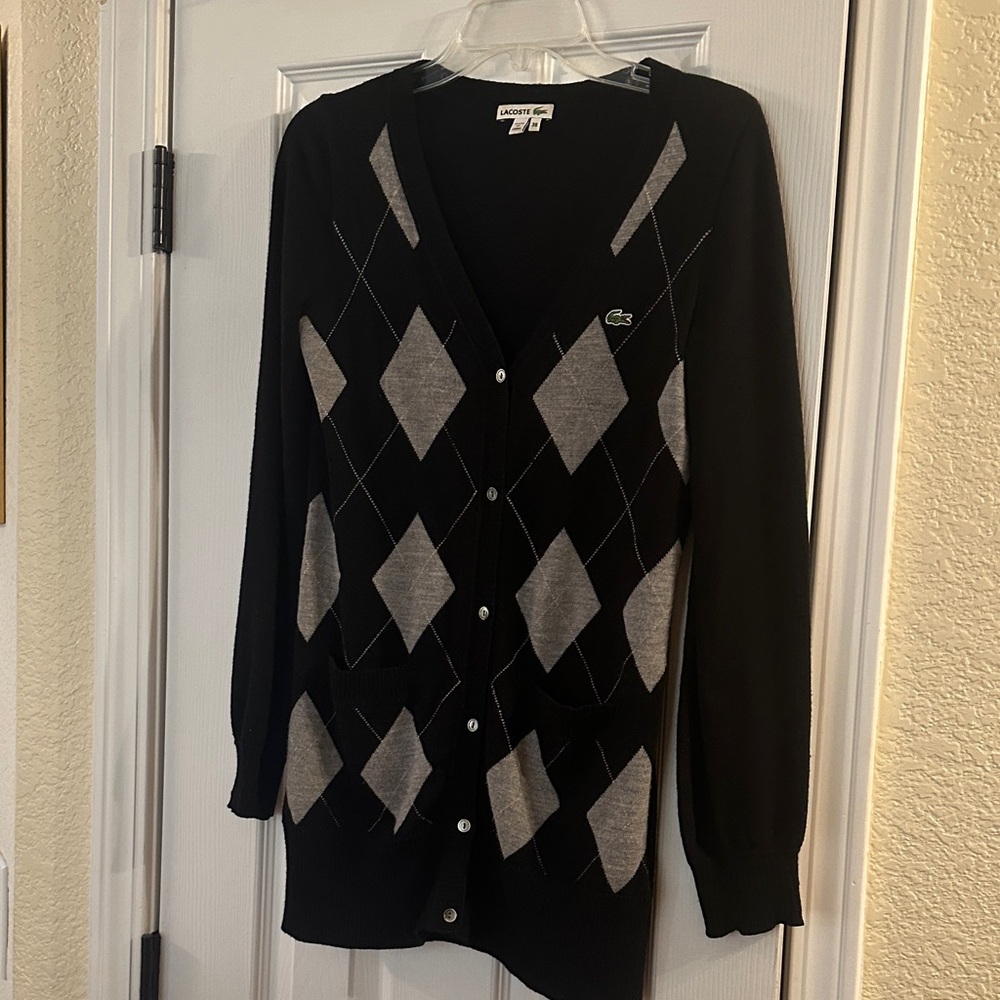Lacoste Women's Black and Gray Diamond Cardigan